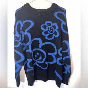 Forever 21 Smiley Flowers knitted Sweater Size L
